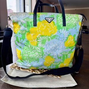 Prada Floral Nylon and leather Tote with Crossbody Strap